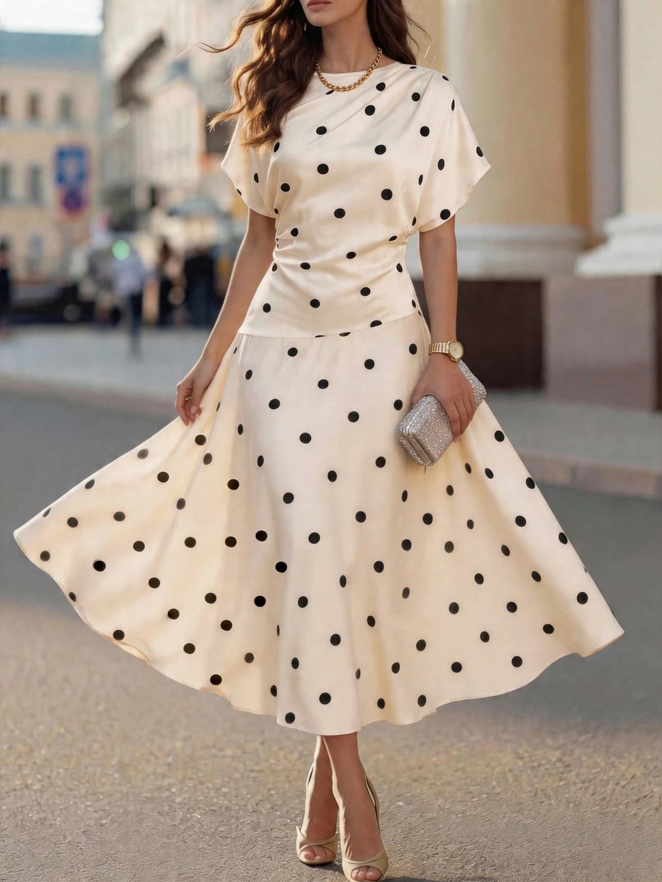Latest Spring & Summer Fashion Multi-Color Polka Dot Elegant Commuting Casual Dress, Suitable For Festival, Beach, Country Outfits