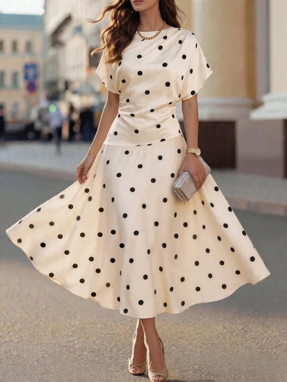 Latest Spring & Summer Fashion Multi-Color Polka Dot Elegant Commuting Casual Dress, Suitable For Festival, Beach, Country Outfits