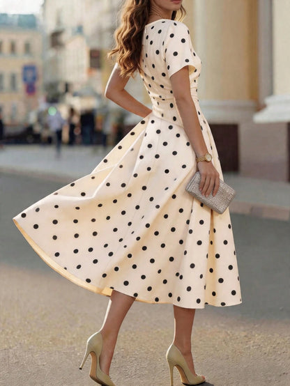 Latest Spring & Summer Fashion Multi-Color Polka Dot Elegant Commuting Casual Dress, Suitable For Festival, Beach, Country Outfits