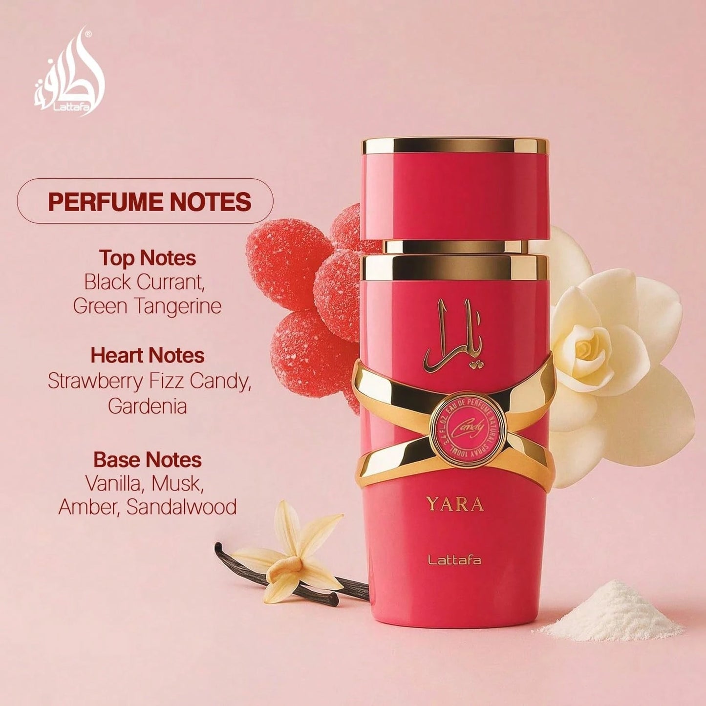 Lattafa YARA Candy EDP Spray 3.4 Oz, Vanilla Berry Sweet Floral Long Lasting Perfume For Women, Pink Gold Bottle Gift
