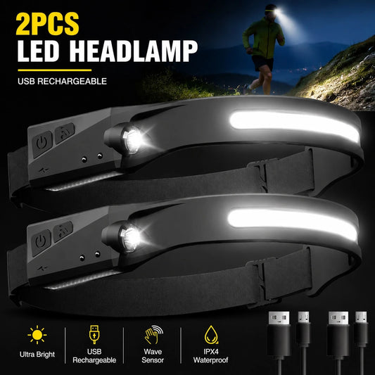LED Sensor Headlamp, USB Rechargeable Powerful Head Flashlight, Camping & Search Light, Front Headlamp & Headlight, Available In 6 Styles