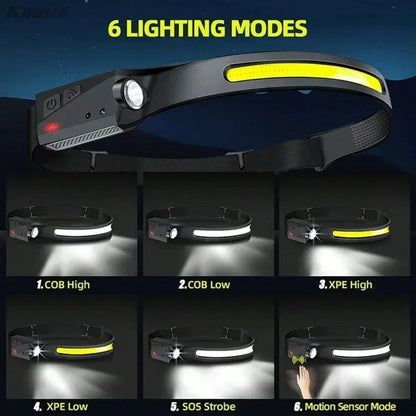 LED Sensor Headlamp, USB Rechargeable Powerful Head Flashlight, Camping & Search Light, Front Headlamp & Headlight, Available In 6 Styles