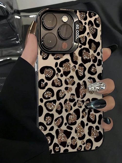 Leopard Print Glittery Shockproof Camera Lens Protection Fashion Phone Case New Colorful Painted Anti-Drop Phone Case Compatible With Apple 14, 14 Pro, 14 Pro Max, 13, 13 Pro, 13 Pro Max, 11, 11 Pro M