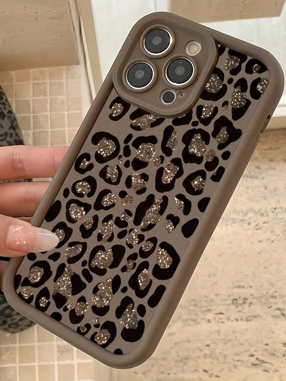 Leopard Print Glittery Shockproof Camera Lens Protection Fashion Phone Case New Colorful Painted Anti-Drop Phone Case Compatible With Apple 14, 14 Pro, 14 Pro Max, 13, 13 Pro, 13 Pro Max, 11, 11 Pro M