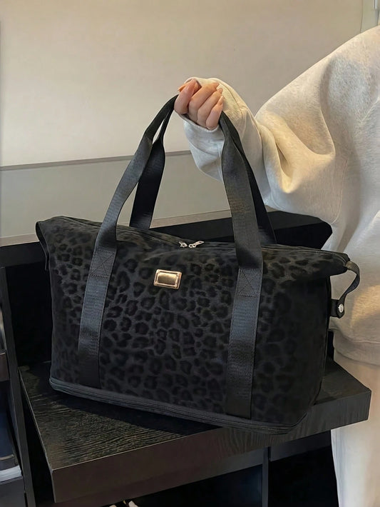 Leopard Print Waterproof Travel Bag, Foldable Tote Bag, Large Capacity Gym Bag, Suitable For Carry-On, Shopping, Yoga, Swimming Luggage Bag Duffle Bag Cabin Bag Weekend Bag Lightweight Durable For Out