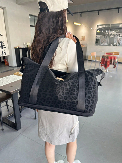 Leopard Print Waterproof Travel Bag, Foldable Tote Bag, Large Capacity Gym Bag, Suitable For Carry-On, Shopping, Yoga, Swimming Luggage Bag Duffle Bag Cabin Bag Weekend Bag Lightweight Durable For Out