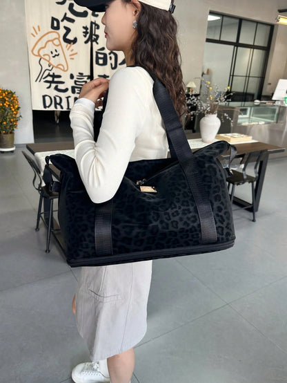 Leopard Print Waterproof Travel Bag, Foldable Tote Bag, Large Capacity Gym Bag, Suitable For Carry-On, Shopping, Yoga, Swimming Luggage Bag Duffle Bag Cabin Bag Weekend Bag Lightweight Durable For Out