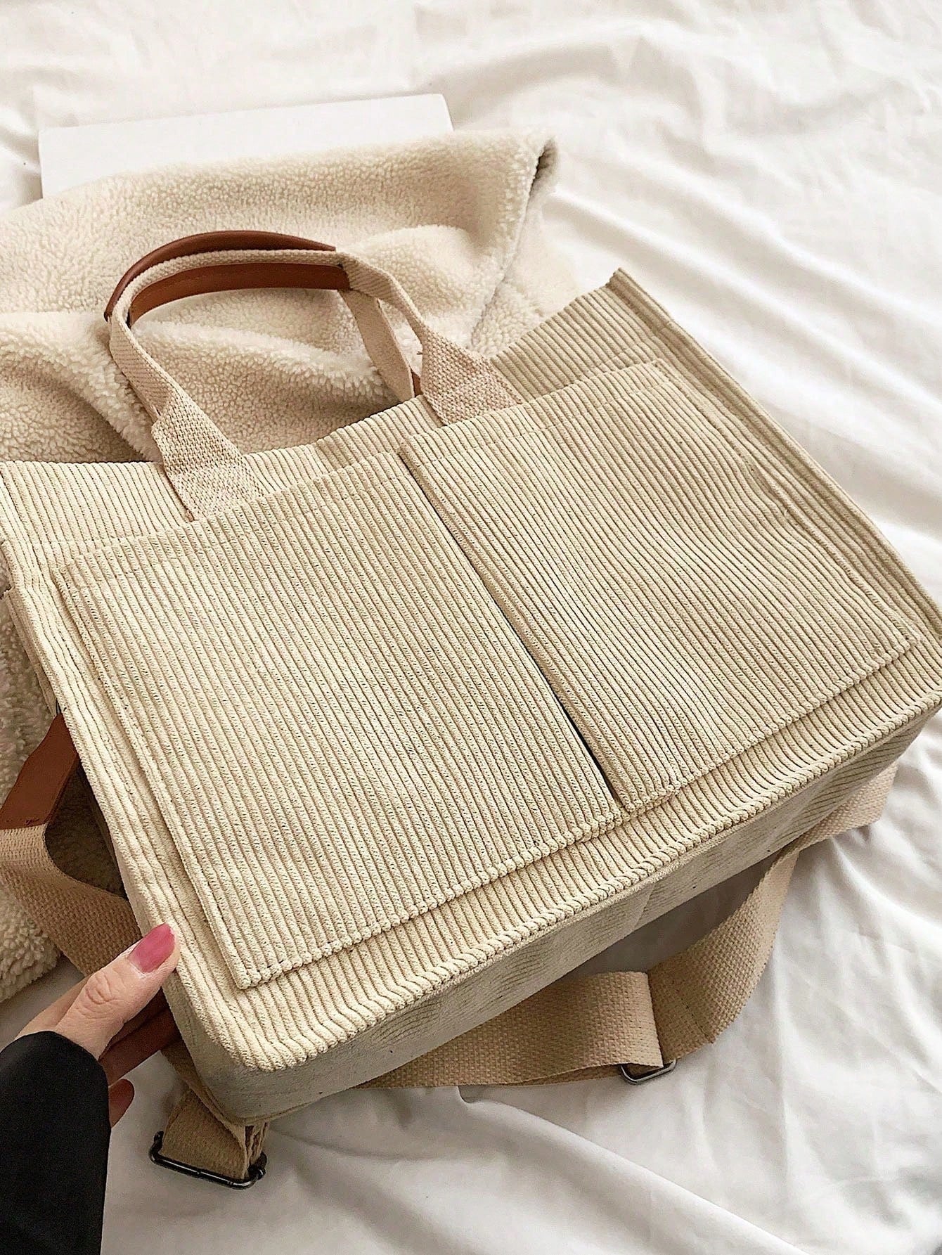Letter Patch Decor Large Capacity Shoulder Tote Bag, Stylish Linen PVC Crossbody Bag With Multiple Compartments, Portable School Work Bag For Teen Gir