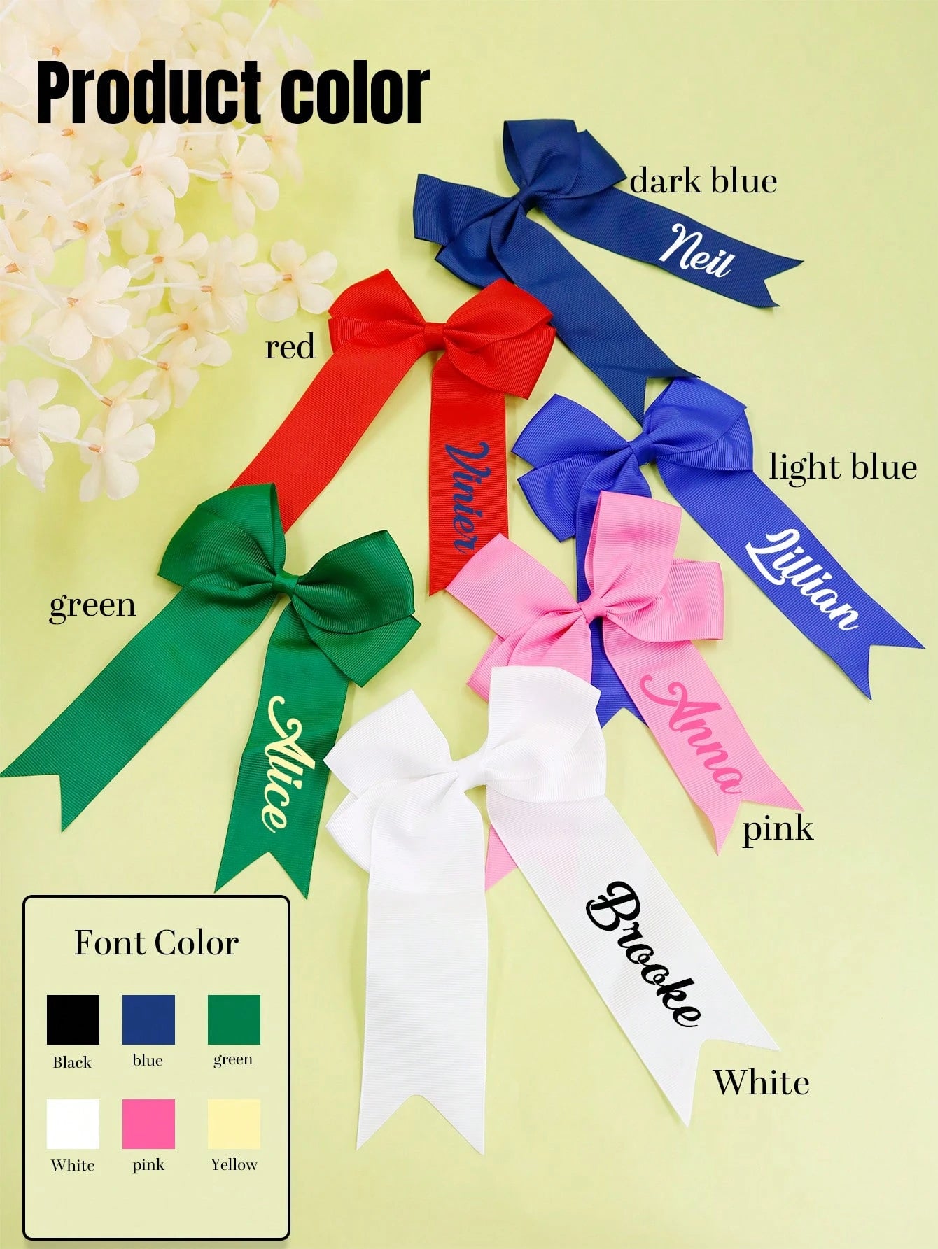 LICVIC 1/2Pcs Custom Name Hair Clip, Personalized Bow Alligator Clip, Customized Satin Hair Bow, Customizable Hair Accessory, Wedding, Birthday Gift