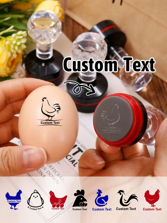 LICVIC Customized Egg Text Stamp, Back To School Supplies, Personalized Name Stamp, Customized Signature Stamp, Egg Stamp, Farm Stamp, 3 Ink Colors (Black/Red/Blue), Stamp Usage, Fresh Egg Logo, Can B