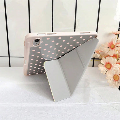 Light Yellow & Pink Polka Dot Plaid Floral Bow Protective Case With Pen Slot, Compatible With IPad 10th Gen 10.9" 2022 Smart Case/Air 13(M3 2025)/Air 11(M3 2025)/11(A16 2025)/Compatible With Samsung G