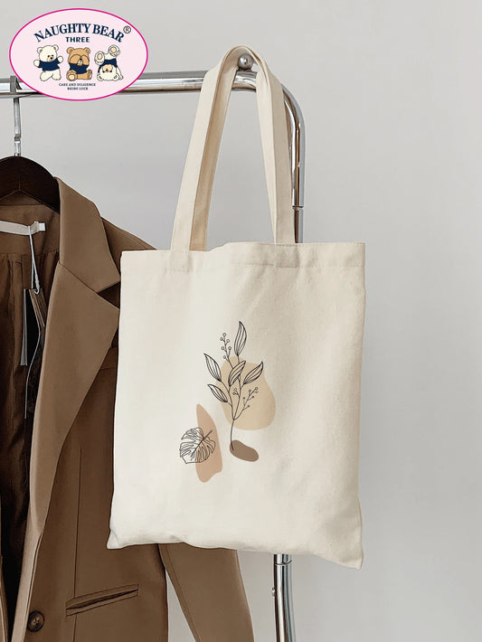 Lightweight, Business Casual Plants Graphic Flower Floral Canvas Bag, Shopping Bag Large Capacity Tote Bag, Shoulder Bag For Teen Girls Women College Students, Rookies & White-Collar Workers For Offic