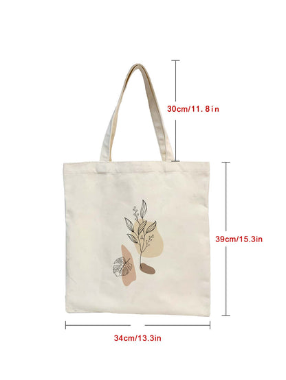 Lightweight, Business Casual Plants Graphic Flower Floral Canvas Bag, Shopping Bag Large Capacity Tote Bag, Shoulder Bag For Teen Girls Women College Students, Rookies & White-Collar Workers For Offic