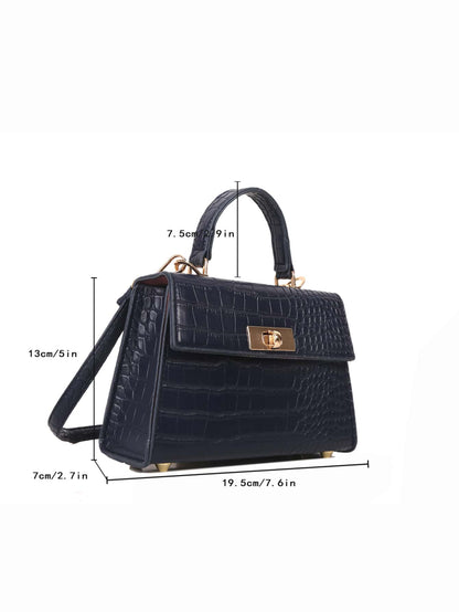 Lightweight,Business Casual Mini Crocodile Embossed Twist Lock Flap Square Bag For Teen Girls Women College Students,Rookies & White-Collar Workers Perfect For Office,College,Work,Business,Commute,Ou