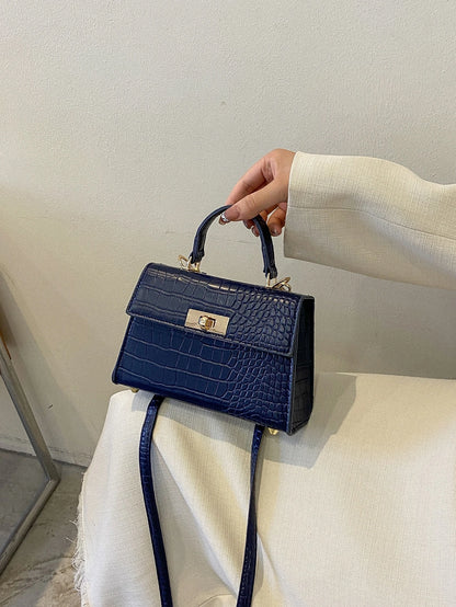 Lightweight,Business Casual Mini Crocodile Embossed Twist Lock Flap Square Bag For Teen Girls Women College Students,Rookies & White-Collar Workers Perfect For Office,College,Work,Business,Commute,Ou