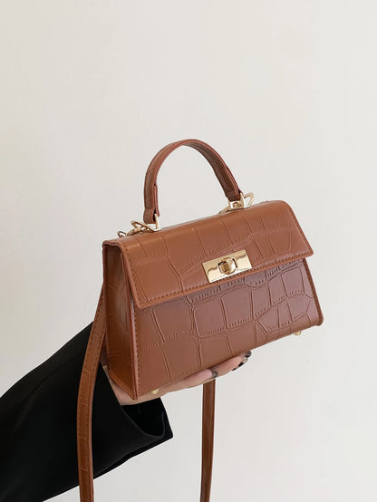 Lightweight,Business Casual Mini Crocodile Embossed Twist Lock Flap Square Bag For Teen Girls Women College Students,Rookies & White-Collar Workers Perfect For Office,College,Work,Business,Commute,Ou