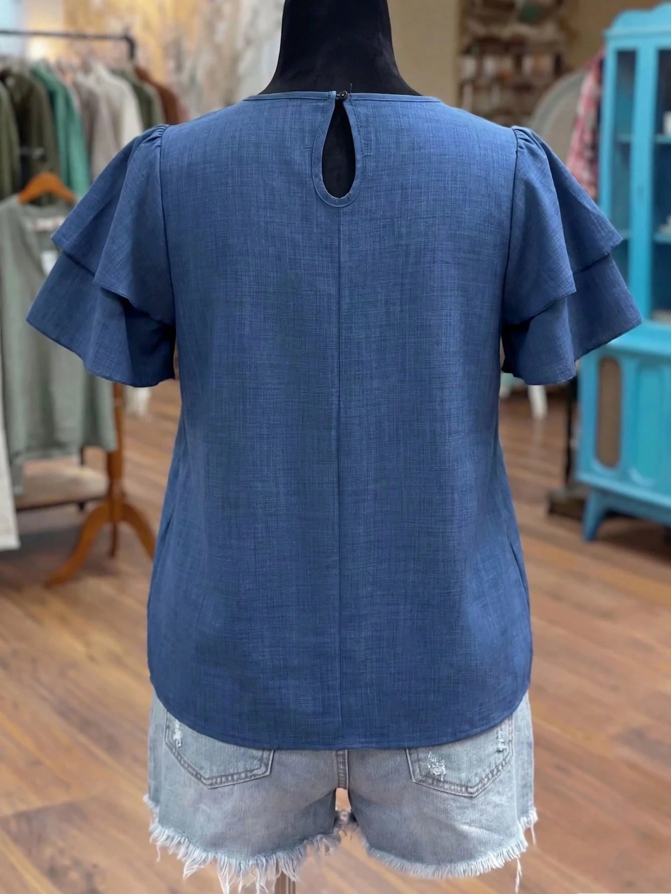 Linhara Plus Size Women's Spring/Summer Solid Color Round Neck Double Layer Sleeve Short Sleeve Casual Shirt, Casual Fashion Versatile Pleated Summer Vacation Women's Shirt