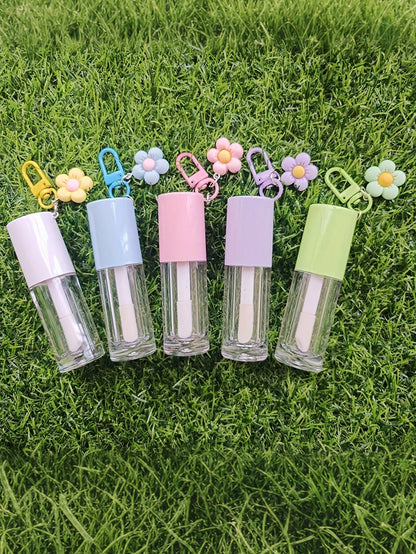 Lipstick Keychain, Printed Keychain Lipstick Keychain Bag Charm Travel Accessory, Bag Charm, Travel Accessory, Cute Pink White Purple Empty Pink Lipstick Tube With Keychain Flower Pendant Round Lipsti