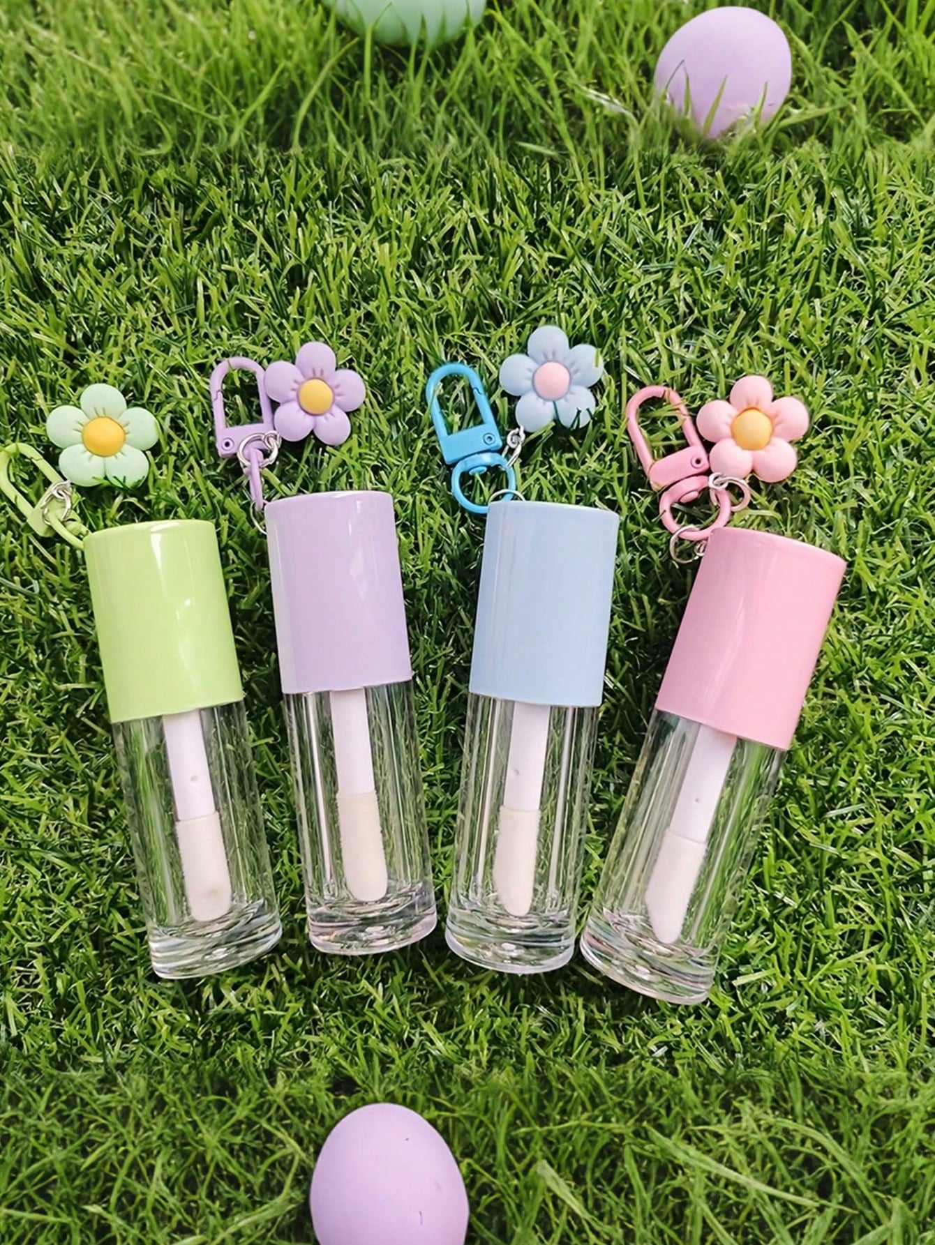 Lipstick Keychain, Printed Keychain Lipstick Keychain Bag Charm Travel Accessory, Bag Charm, Travel Accessory, Cute Pink White Purple Empty Pink Lipstick Tube With Keychain Flower Pendant Round Lipsti