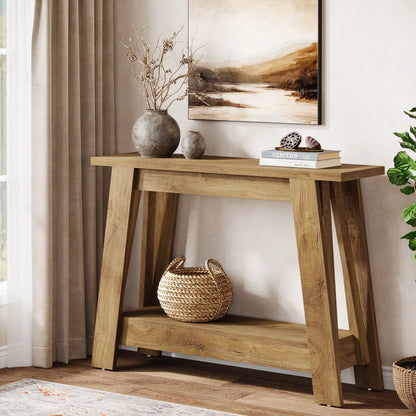 LITTLE TREE 2-Tier Farmhouse Console Table With Storage, 41.3" Wooden Entryway Table, Rustic Narrow Behind Couch For Living Room, Hallway, Foyer,Natural