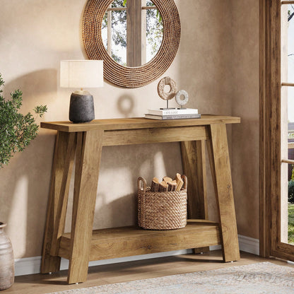 LITTLE TREE 2-Tier Farmhouse Console Table With Storage, 41.3" Wooden Entryway Table, Rustic Narrow Behind Couch For Living Room, Hallway, Foyer,Natural
