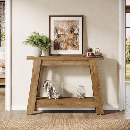 LITTLE TREE 2-Tier Farmhouse Console Table With Storage, 41.3" Wooden Entryway Table, Rustic Narrow Behind Couch For Living Room, Hallway, Foyer,Natural