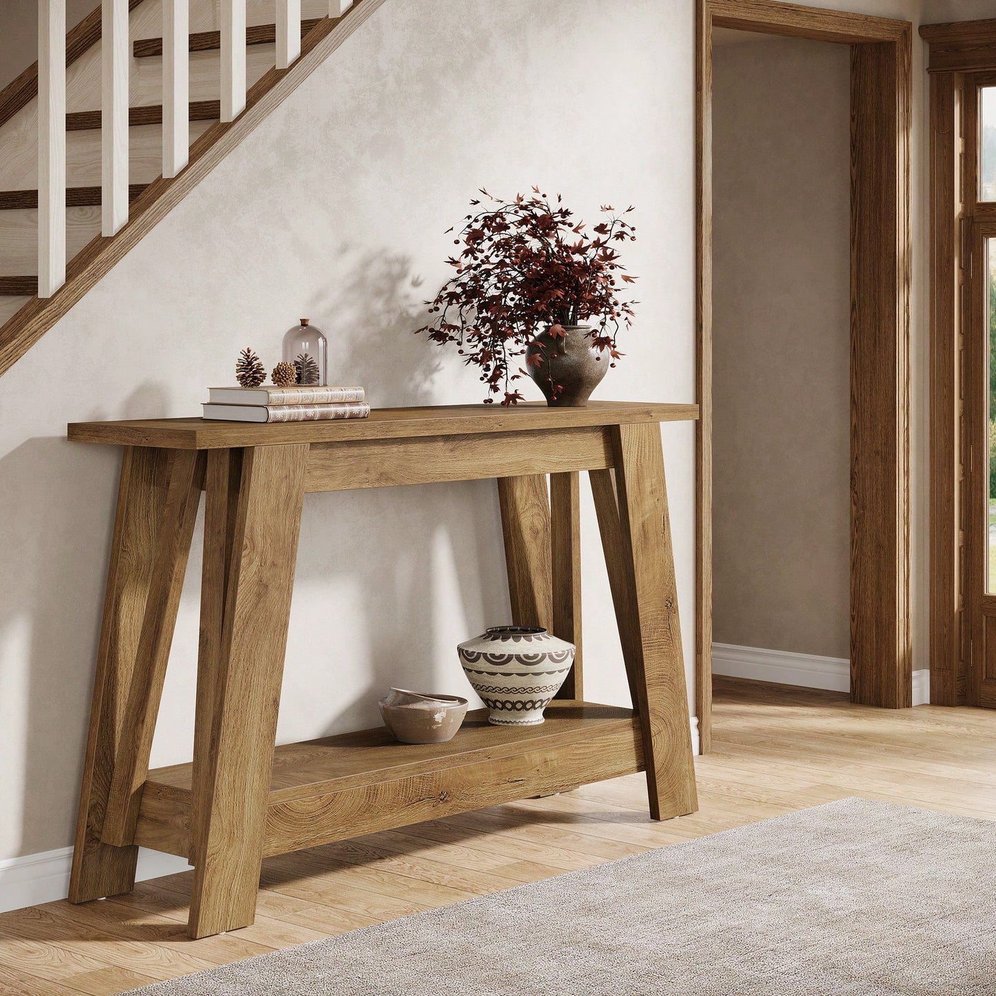 LITTLE TREE 2-Tier Farmhouse Console Table With Storage, 41.3" Wooden Entryway Table, Rustic Narrow Behind Couch For Living Room, Hallway, Foyer,Natural