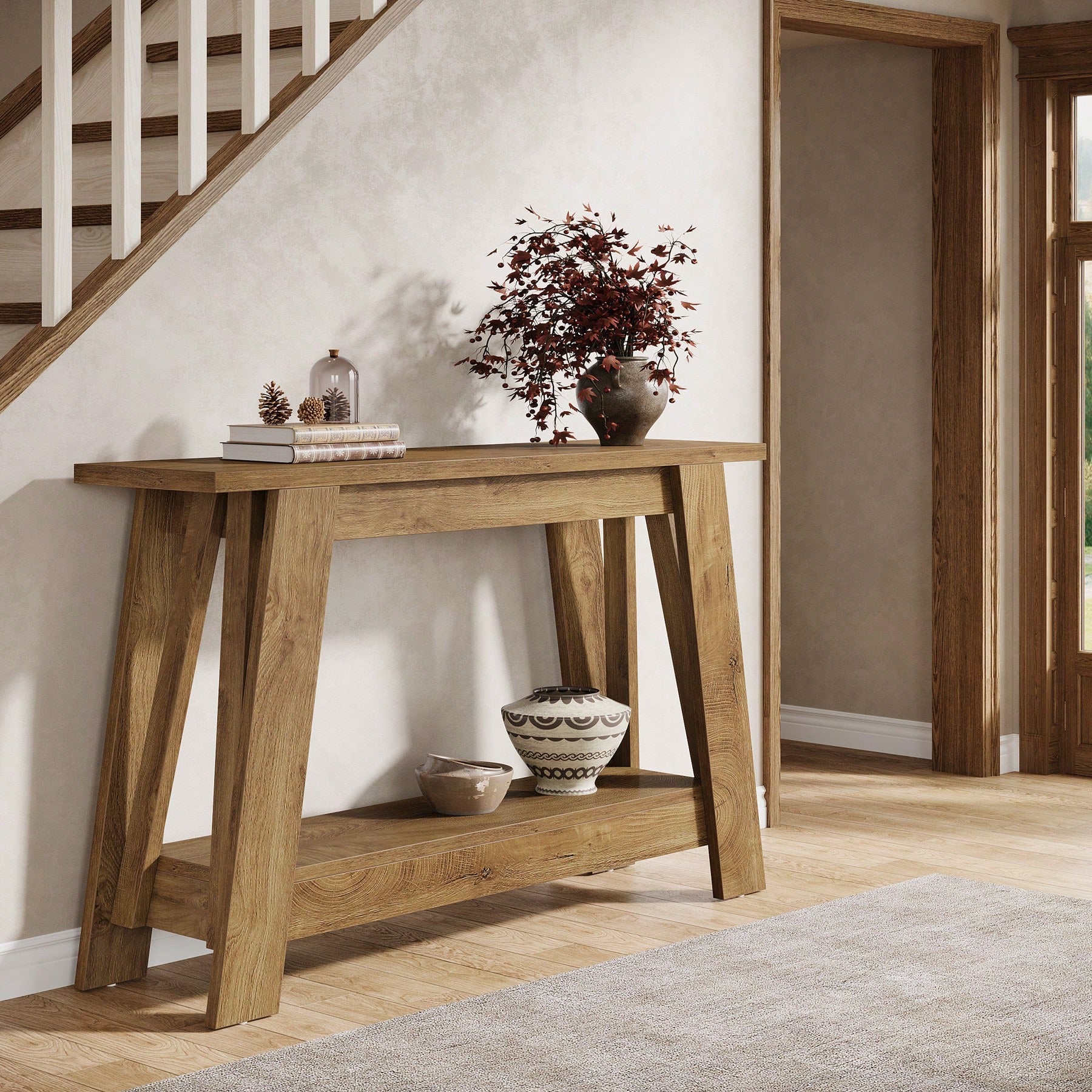 LITTLE TREE 2-Tier Farmhouse Console Table With Storage, 41.3" Wooden Entryway Table, Rustic Narrow Behind Couch For Living Room, Hallway, Foyer,Natural
