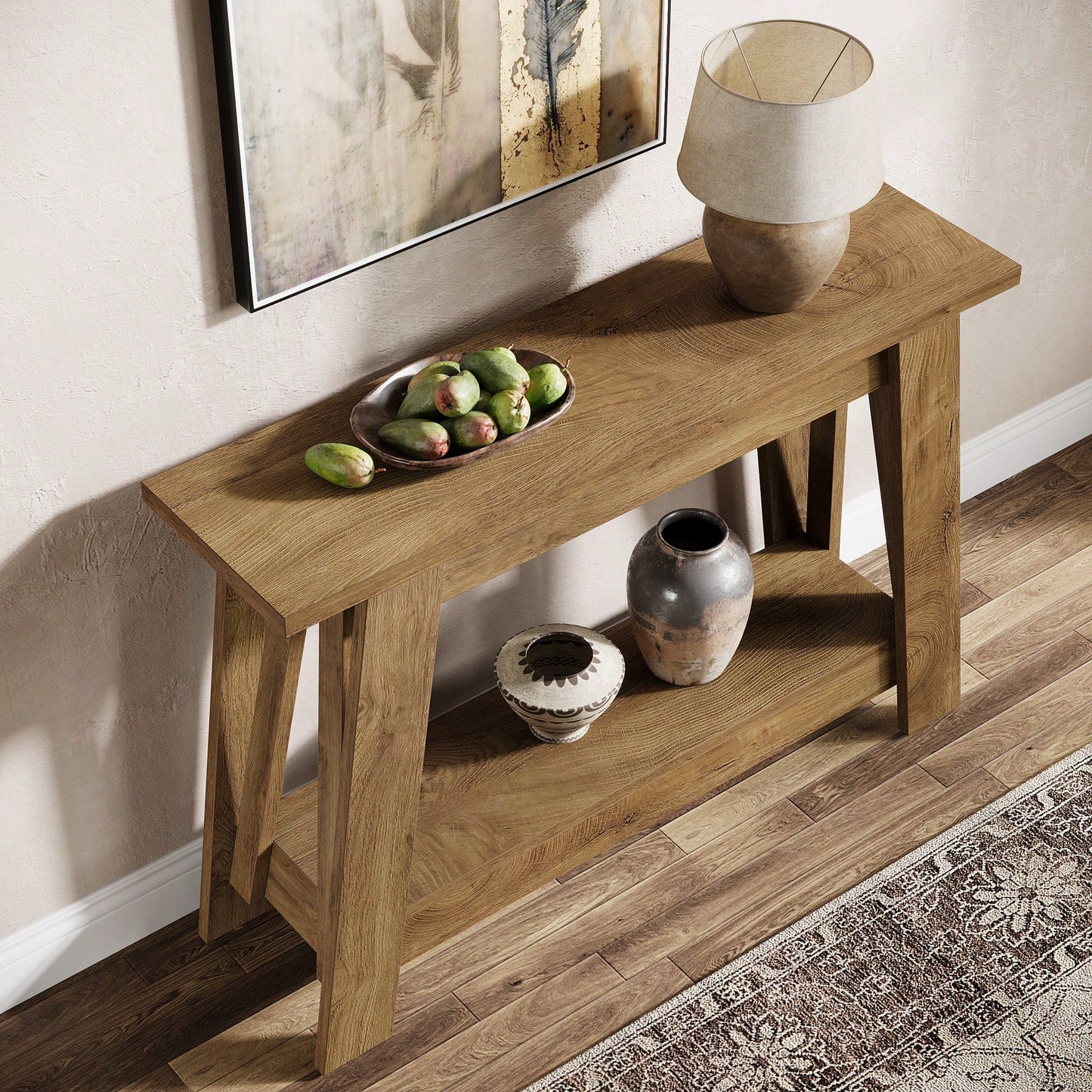 LITTLE TREE 2-Tier Farmhouse Console Table With Storage, 41.3" Wooden Entryway Table, Rustic Narrow Behind Couch For Living Room, Hallway, Foyer,Natural