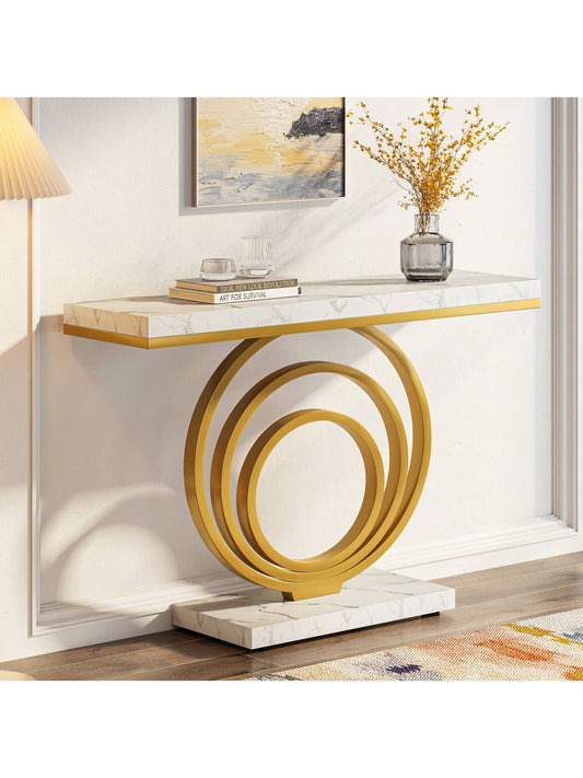 LITTLE TREE 41-Inch Gold Entryway Table, Modern Console Table Narrow Long, Contemporary Accent Table For Living Room, Hallway, Entrance, Faux Marble Veener Top