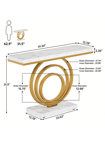 LITTLE TREE 41-Inch Gold Entryway Table, Modern Console Table Narrow Long, Contemporary Accent Table For Living Room, Hallway, Entrance, Faux Marble Veener Top