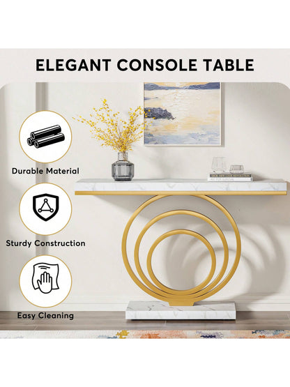 LITTLE TREE 41-Inch Gold Entryway Table, Modern Console Table Narrow Long, Contemporary Accent Table For Living Room, Hallway, Entrance, Faux Marble Veener Top