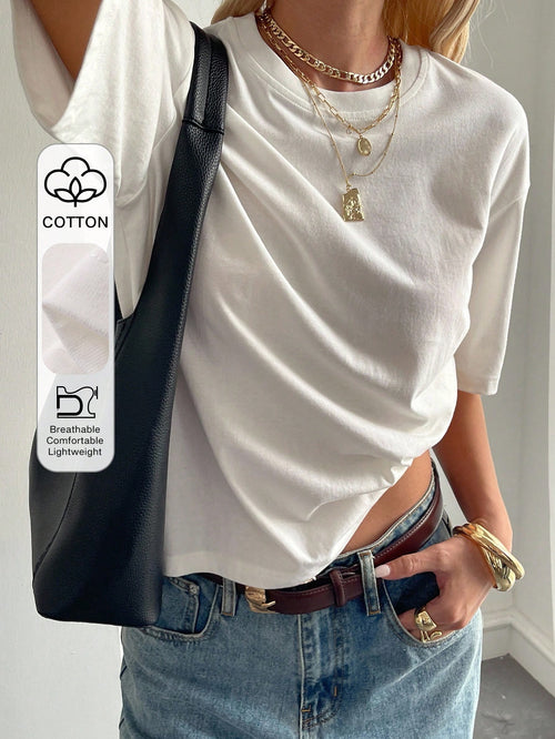 Livesso Autumn/Winter New Loose Casual Round Neck Basic Women's Short Sleeve