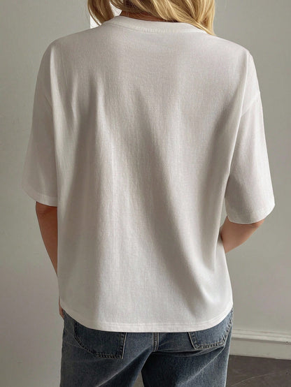 Livesso Autumn/Winter New Loose Casual Round Neck Basic Women's Short Sleeve