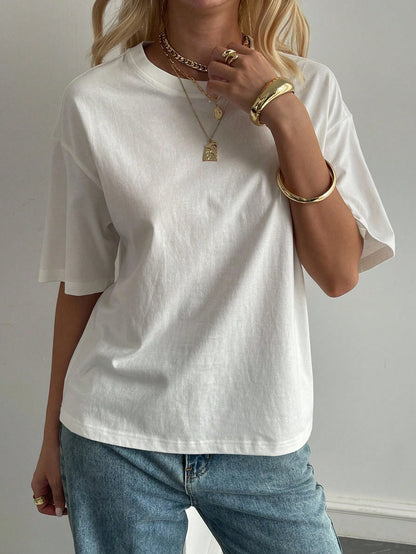 Livesso Autumn/Winter New Loose Casual Round Neck Basic Women's Short Sleeve
