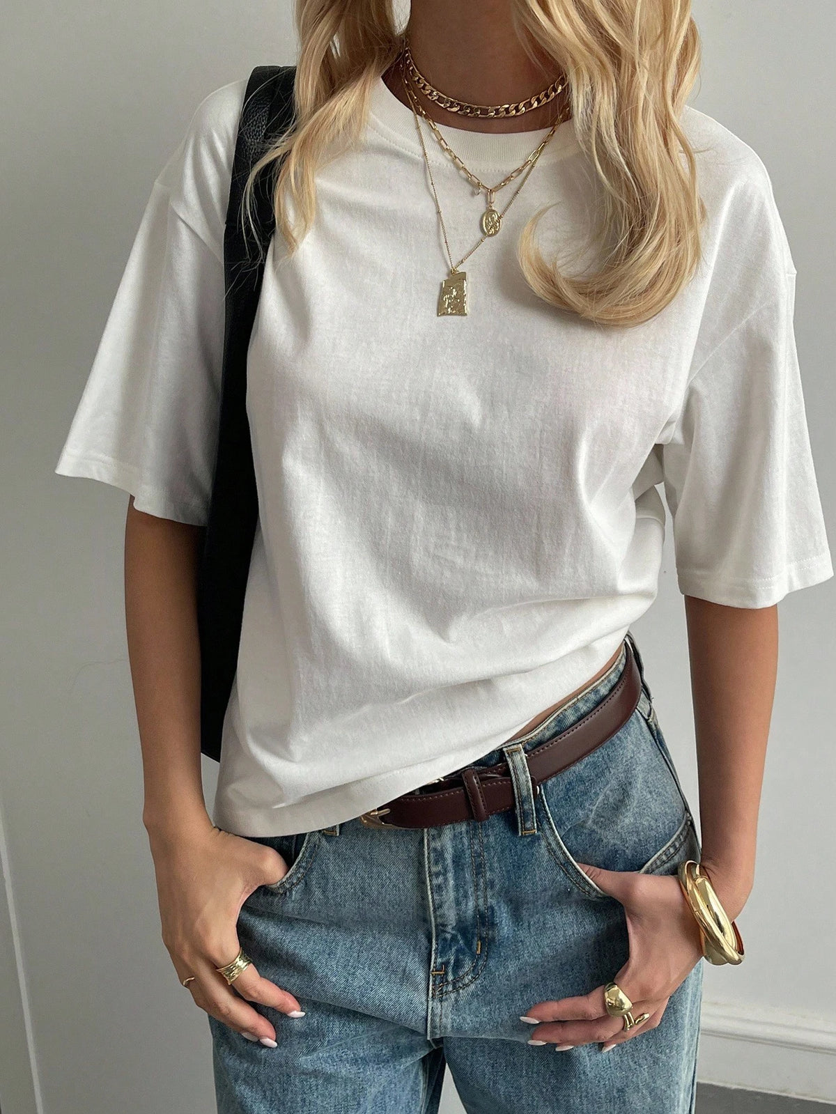 Livesso Autumn/Winter New Loose Casual Round Neck Basic Women's Short Sleeve