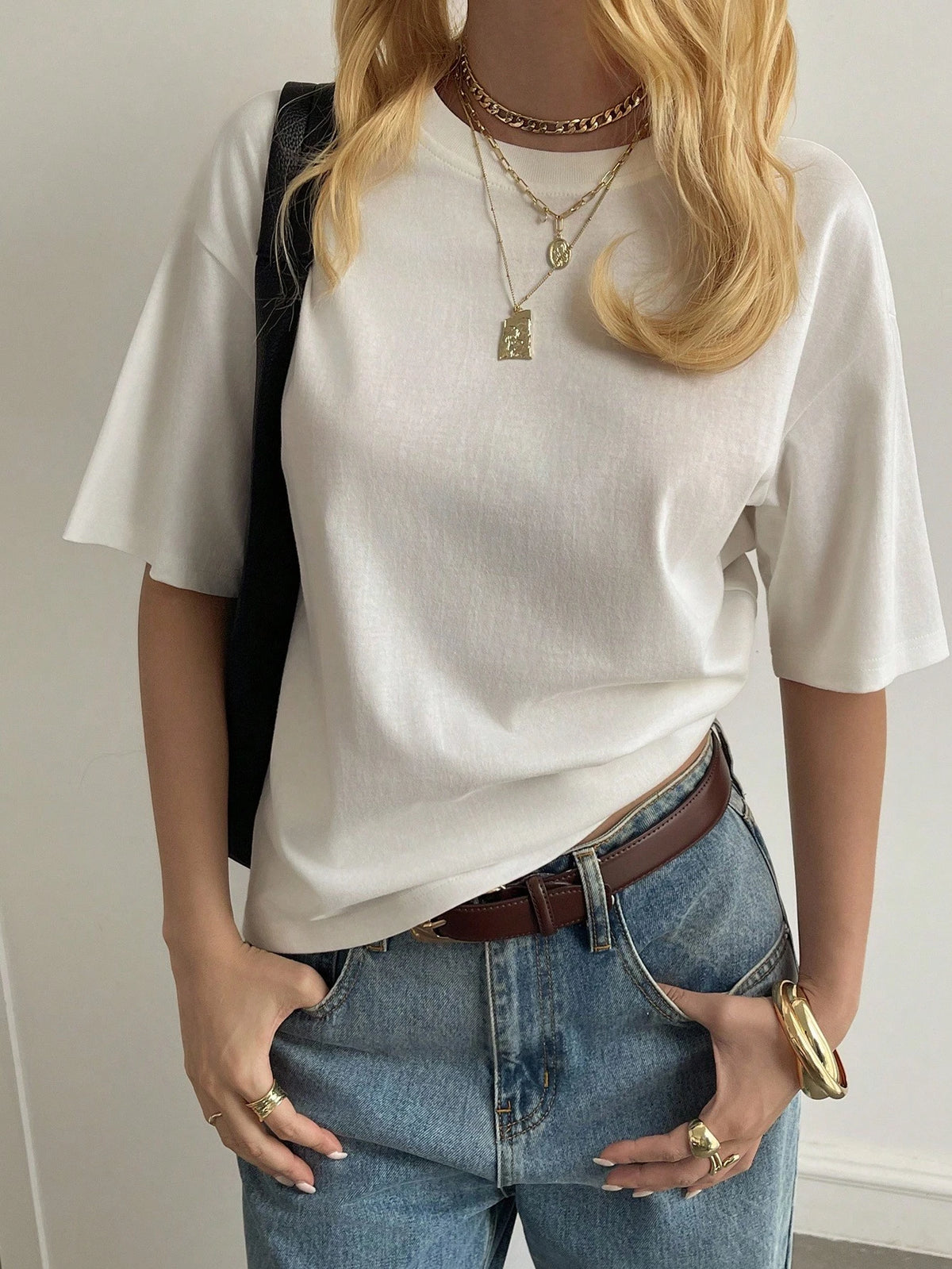 Livesso Autumn/Winter New Loose Casual Round Neck Basic Women's Short Sleeve