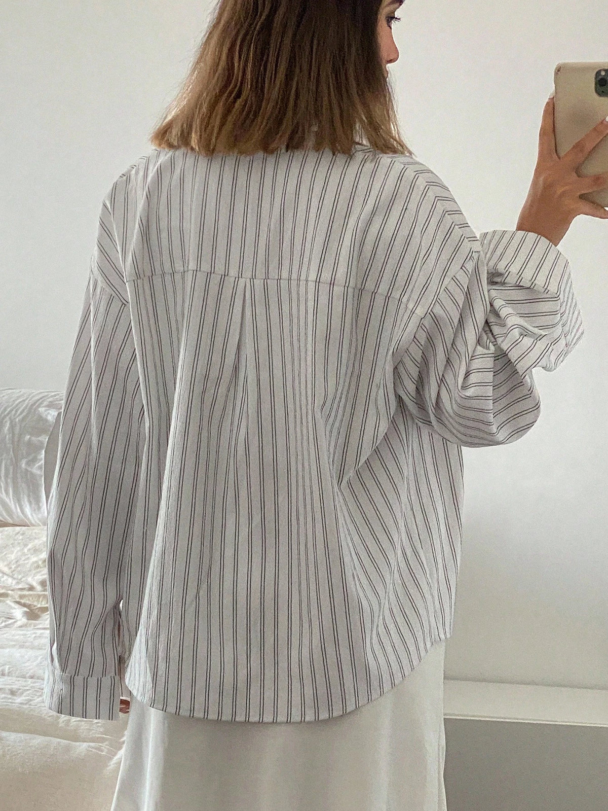 Livesso Women's Loose Long Sleeve Turndown Collar Casual Striped Shirt, Spring/Summer Fall Tops