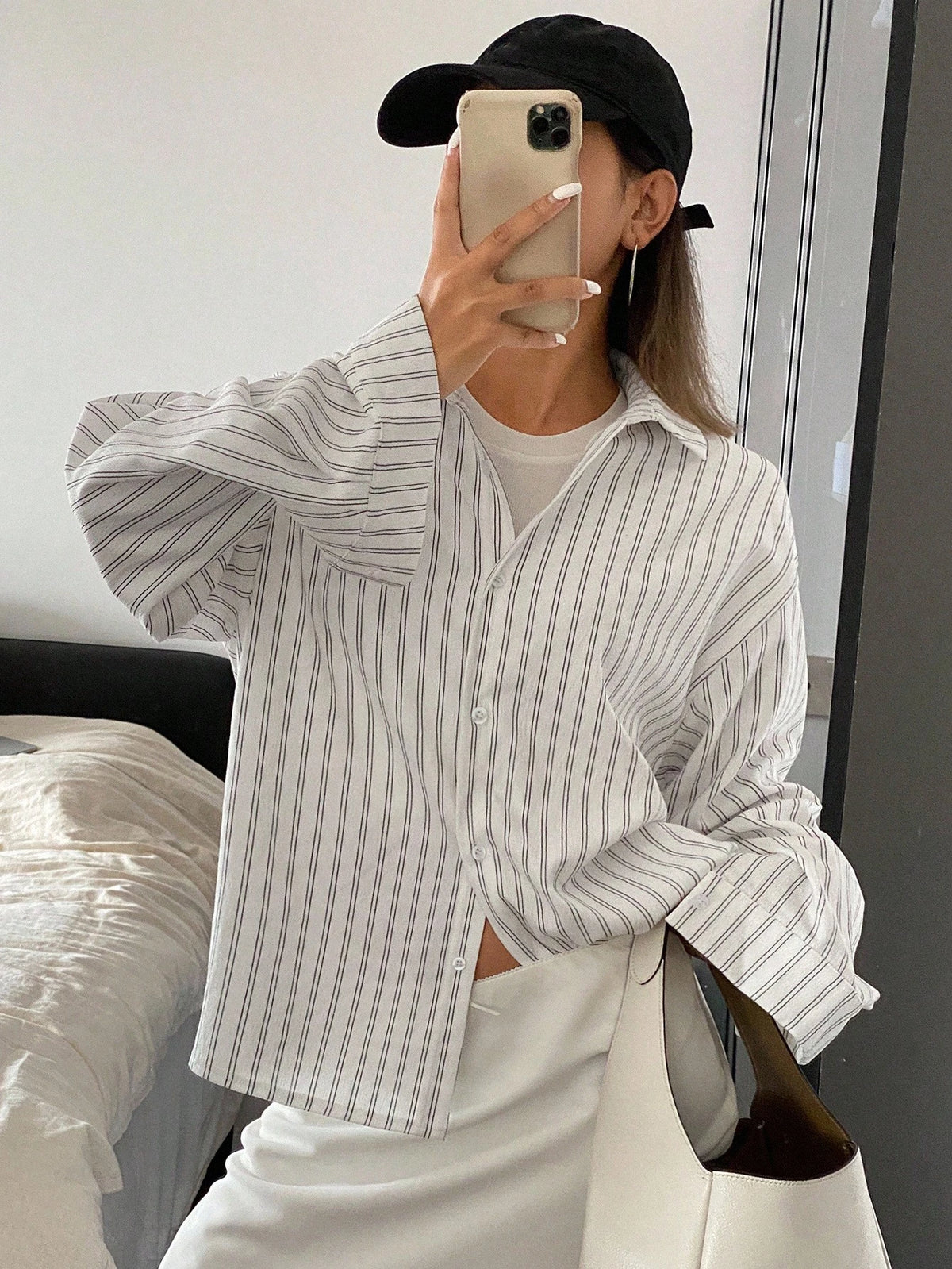 Livesso Women's Loose Long Sleeve Turndown Collar Casual Striped Shirt, Spring/Summer Fall Tops