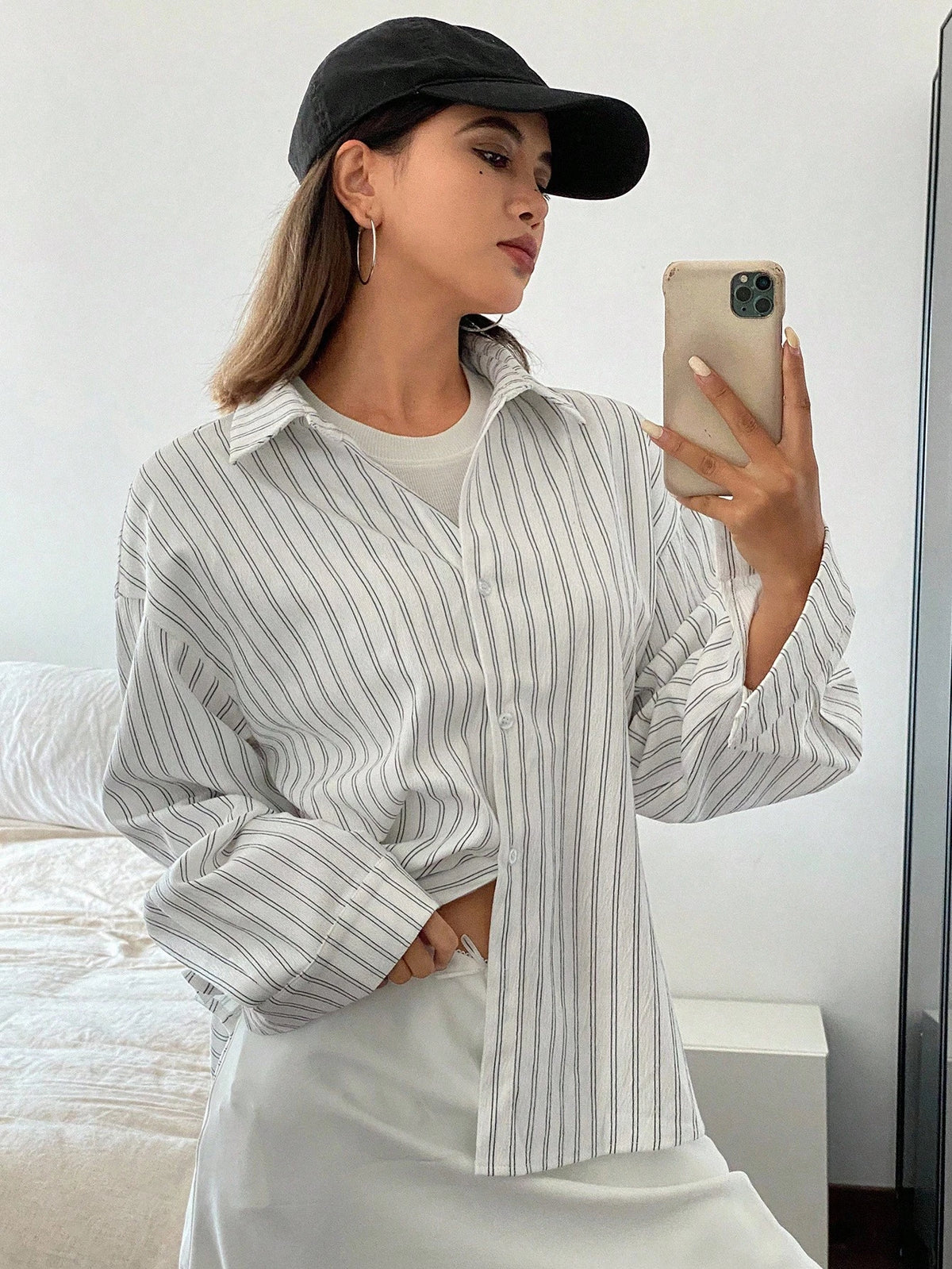 Livesso Women's Loose Long Sleeve Turndown Collar Casual Striped Shirt, Spring/Summer Fall Tops