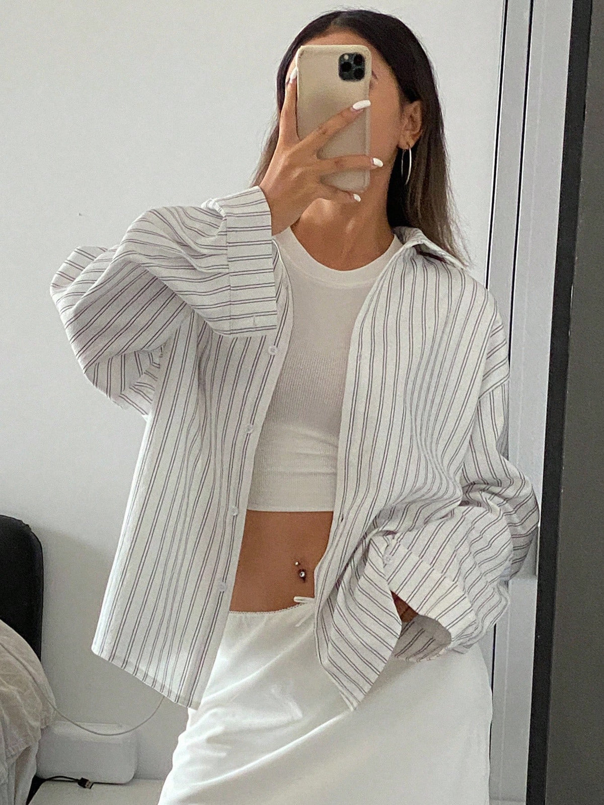 Livesso Women's Loose Long Sleeve Turndown Collar Casual Striped Shirt, Spring/Summer Fall Tops