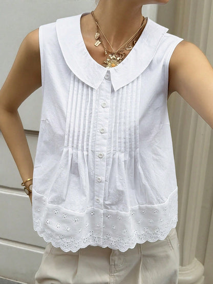 Livesso Women's Summer Casual Solid Color Front Button Tank Top Tea Party White Vacation
