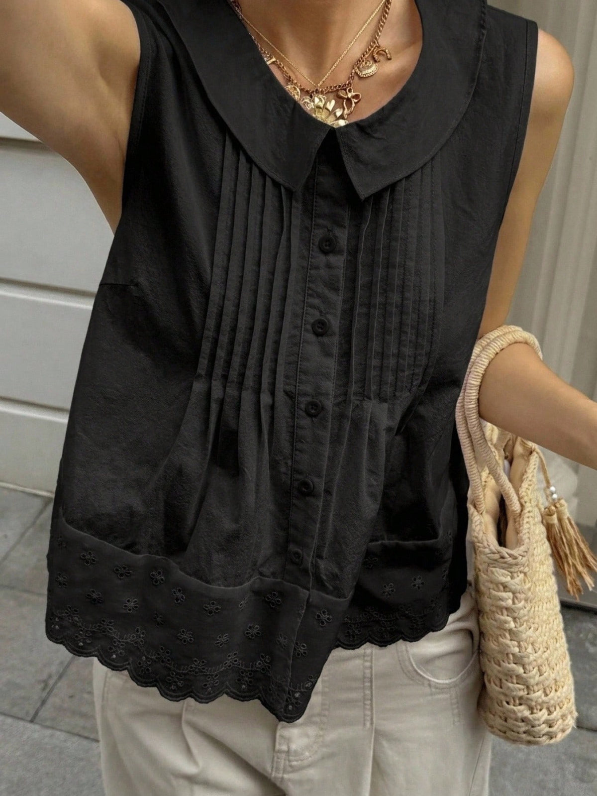 Livesso Women's Summer Casual Solid Color Front Button Tank Top Tea Party White Vacation
