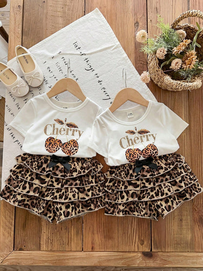 LMoss Kids 2pcs/Set Baby Girl Casual Cute Comfortable Solid Color Round Neck T-Shirt And Plaid Shorts Set Vacation White Blue Summer
