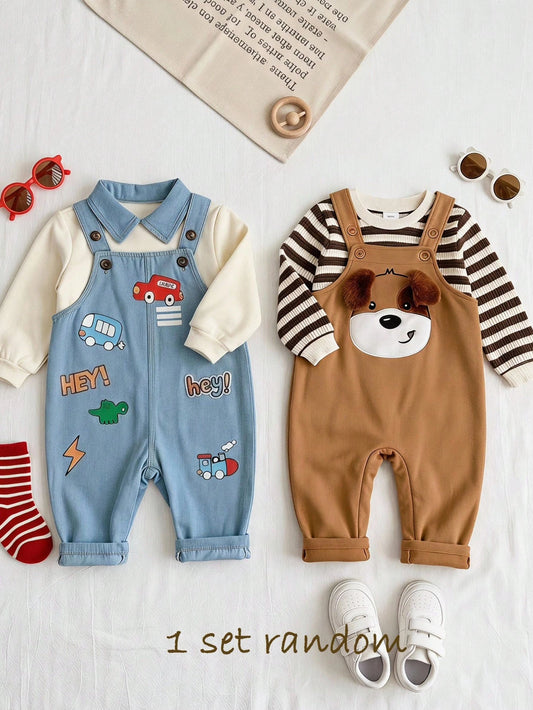 LMoss Kids Baby Boy Cute Bear 3D Ear Pattern Autumn Winter Sweatshirt & Romper 2 Pieces Set