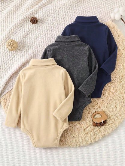 LMoss Kids Baby Boy High Neck Pony Print Soft Brushed Fabric Fitted Long Sleeve Bodysuit 3 Pieces Set, Autumn/Winter