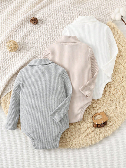 LMoss Kids Baby Boy High Neck Pony Print Soft Brushed Fabric Fitted Long Sleeve Bodysuit 3 Pieces Set, Autumn/Winter