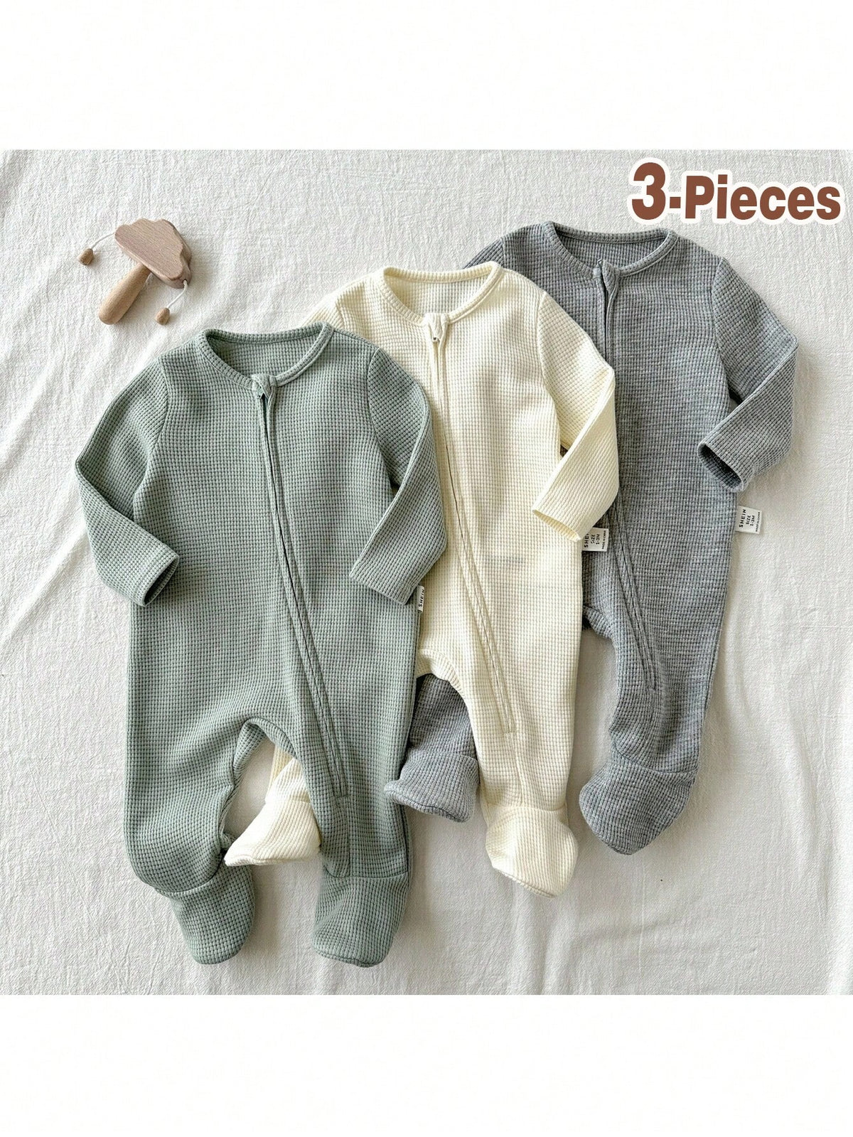 Loomiva Newborn Baby Boy/Girl 3-Piece Set: Soft Knit Solid Color Crew Neck Long Sleeve Jumpsuit Fall Winter