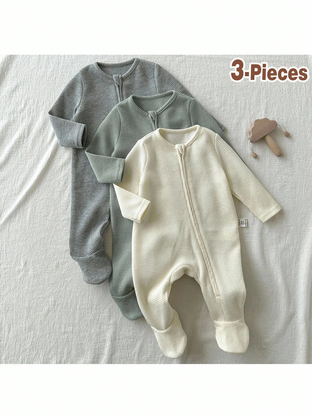 Loomiva Newborn Baby Boy/Girl 3-Piece Set: Soft Knit Solid Color Crew Neck Long Sleeve Jumpsuit Fall Winter