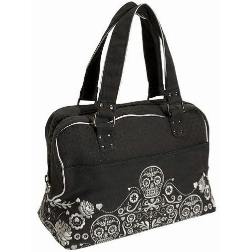 Loungefly - Denim Cotton Canvas Floral Sugar Skull Duffle Handbag